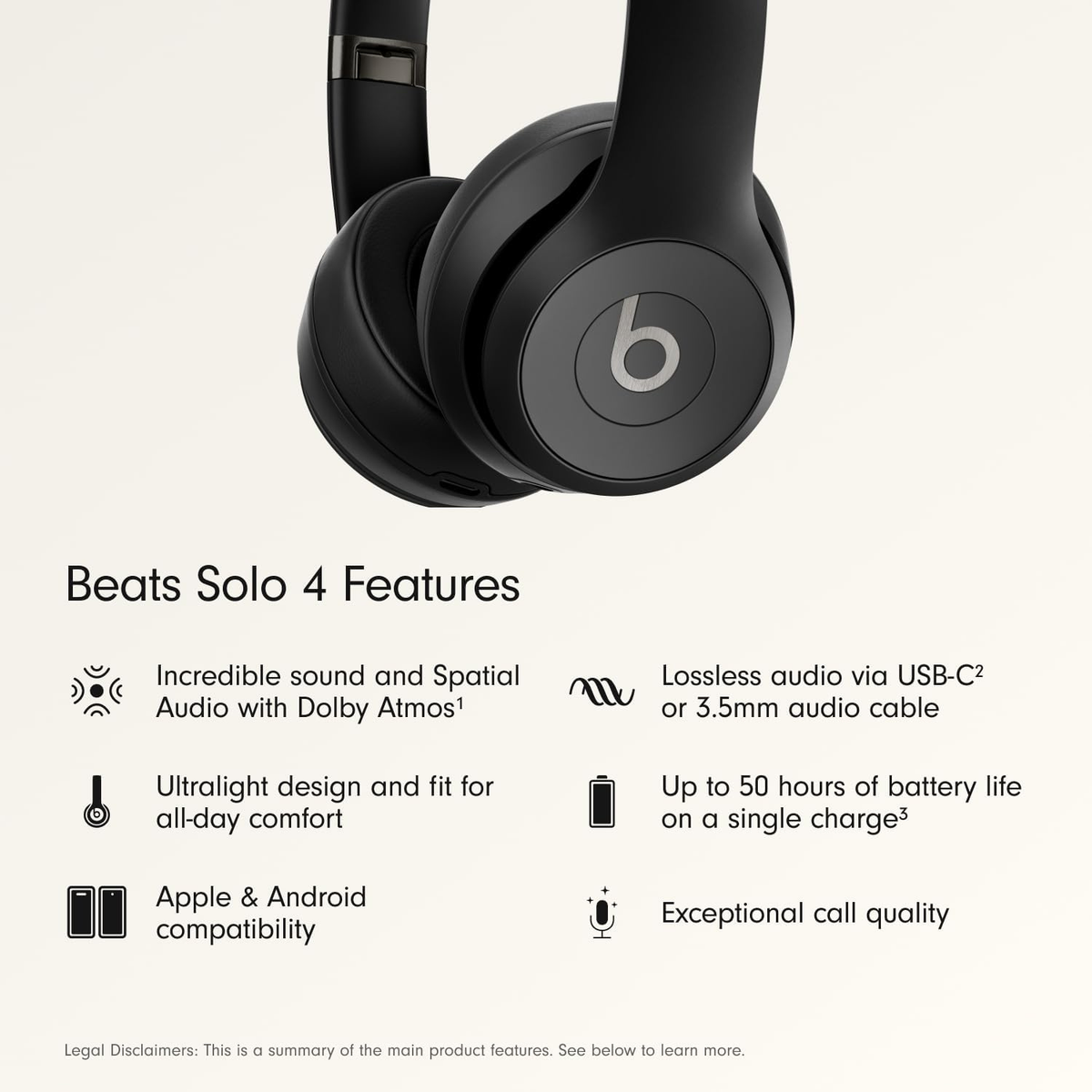 Beats Solo 4 Wireless On-Ear Bluetooth Headphones with Apple 20W Adapter Matte Black