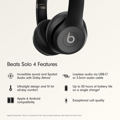 Beats Solo 4 Wireless On-Ear Bluetooth Headphones with Apple 20W Adapter Matte Black