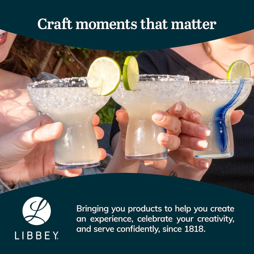 Blue Ribbon Stemless Margarita Glasses Set of 6 | Artisan-Inspired Mexican Style Margarita Glasses | Handcrafted Blue Ribbon Cocktail Glasses for Margaritas