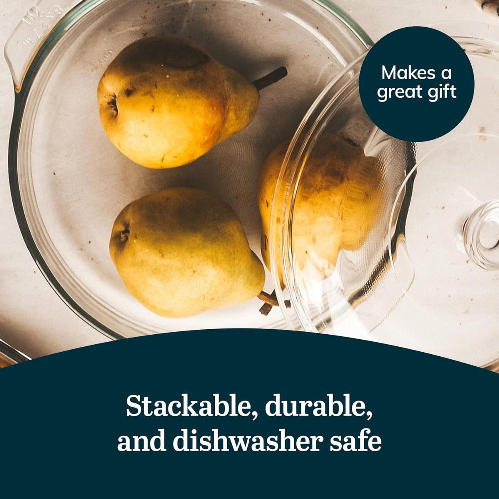 Baker's Basics Glass Casserole Dish Set with Covers, 3-Piece Bakeware Set | Oven Safe Clear Glass Baking Dishes with Glass Lids | Covered Casserole Dishes for Baking, Serving, Storing & Reheating