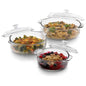 Baker's Basics Glass Casserole Dish Set with Covers, 3-Piece Bakeware Set | Oven Safe Clear Glass Baking Dishes with Glass Lids | Covered Casserole Dishes for Baking, Serving, Storing & Reheating